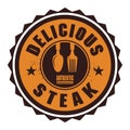 Abstract stamp or label with the text Delicious Steak written in