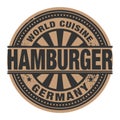 Abstract stamp or label with the text World Cuisine, Hamburger w