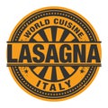 Abstract stamp or label with the text World Cuisine, Lasagna