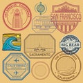 Abstract stamps or emblems set with the California name