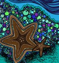 Abstract starfish and abstract shore with sea water Royalty Free Stock Photo