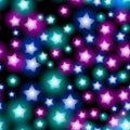 Abstract starry seamless pattern with neon star on black background. Galaxy Night sky with stars. Vector Royalty Free Stock Photo