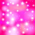 Abstract starry seamless pattern with neon star on bright pink background. Galaxy Night sky with stars. Vector