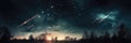 Abstract Starry Sky With Falling Meteorites, Panoramic Background. Generative AI Royalty Free Stock Photo