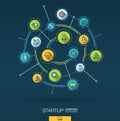 Abstract startup project, development background. Digital connect system with integrated circles, color flat icons