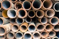 Abstract Steel pipes or scaffolding pipes arranged on shelves f Royalty Free Stock Photo