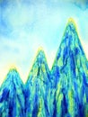 Abstract 3 step mountains peaks watercolor painting landscape hand drawing design illustration