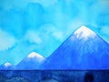 Abstract 3 step mountains peaks watercolor painting landscape