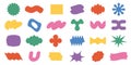 Abstract sticker shapes. Doodle geometric decorative elements, funky groovy blobs and simple shapes for comic collage