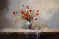 Abstract still life oil painting or wildflowers in a vase on a wooden table. Royalty Free Stock Photo