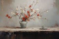 Abstract still life oil painting or wildflowers in a vase on a wooden table. Royalty Free Stock Photo