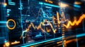 Abstract Stock Market Data Visualization on a Dark Blue and Orange Digital Royalty Free Stock Photo