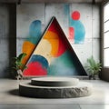 Abstract Stone Podium with Industrial Concrete Textures and Colorful Patterns Royalty Free Stock Photo