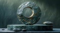 Abstract stone sculpture with circular opening - generative ai Royalty Free Stock Photo