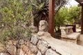 Abstract stone sculpture - head by a local sculptor standing in the famous artists village near Haifa in northern Israel