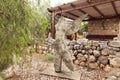 Abstract stone statue of a headless angel by a local sculptor standing in the famous artists village near Haifa in northern Israel