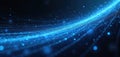 Abstract stream of blue light particles flows across dark background. Glowing data points form wave like patterns creating motion Royalty Free Stock Photo