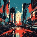 Abstract street with paint splatters in retro visuals