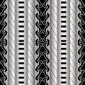 Abstract striped geometric black and silver vector seamless borders pattern. Tribal ethnic style ornamental 3d background. Royalty Free Stock Photo