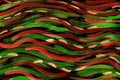 Dashed line decoration with brush smears in red, green and orange colors