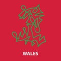 Abstract stroke map of Wales for rugby tournament