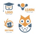 abstract studying vector logo set. Cartoon owl character logotypes collection. Education icons. School and