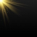 Abstract stylish golden light effect on dark background. Bright flares. Gold rays. Magic explosion. Sunlight with falling gold dus Royalty Free Stock Photo