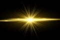 Abstract stylish golden light effect on dark background. Glowing magical star. Bright flares. Gold rays. Magic explosion. Christma Royalty Free Stock Photo