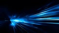 Abstract stylish light trail on black background. Blue glowing neon lines effect illustration. generative AI. Royalty Free Stock Photo