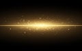 Abstract stylish light effect on a black background. Gold glowing neon line. Golden luminous dust and glares. Flash Light. luminou Royalty Free Stock Photo