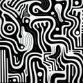 Abstract Black And White Doodle Poster With Fluid Lines