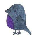 Abstract stylized bird indigo and violet color. Hand drawn watercolour painting on white background clip art graphic
