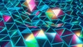 Abstract stylized floating rainbow shimmering triangles in a wavy motion