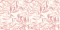 Abstract, stylized large branches leaves intertwined in a seamless pattern. Modern, monotone pink, beige floral background. Vector Royalty Free Stock Photo