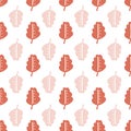 Abstract stylized leaves seamless vector doodle background red orange pink on white. Leaf silhouettes repeating pattern Royalty Free Stock Photo