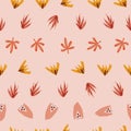 Abstract stylized leaves seamless vector doodle background red orange yellow pink. Flowers and leaves repeating pattern Royalty Free Stock Photo