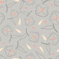 Abstract stylized poppies seamless vector pattern. Elegant floral print with grey, salmon pink and ecru. Royalty Free Stock Photo