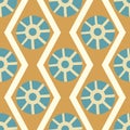 Abstract stylized sun and waves seamless vector pattern background. Ancient Egypt inspired gold blue backdrop celestial Royalty Free Stock Photo
