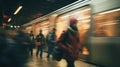 Abstract subway station. Moving fast in a blur. Train speed and people using public transportation. New York City metro. Royalty Free Stock Photo