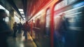 Abstract subway station. Moving fast in a blur. Train speed and people using public transportation. New York City metro.