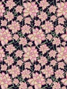 Abstract succulent flowers seamless background. Green and pink flower plants on black background. Modern floral pattern for fabric Royalty Free Stock Photo