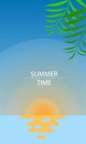 Abstract summer background design for sale, banner, poster. Flat palm leafs, sunny day, vacation. Royalty Free Stock Photo