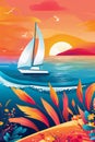 abstract summer background modern and minimal yacht, sunset, vertical Royalty Free Stock Photo