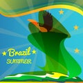 Abstract summer brazil card with toucan bird and stars over rays and sea background Royalty Free Stock Photo