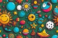 Abstract summer comic characters elements and shapes bright colors cartoon style Royalty Free Stock Photo