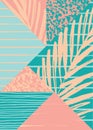 Abstract summer composition with hand drawn vintage texture and geometric elements.