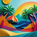 Abstract summer concept in papercut style in