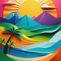 Abstract summer concept in papercut style in