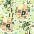 Abstract summer geometric seamless pattern. Watercolor palm tree Royalty Free Stock Photo