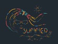 Abstract summer line design colorful with girl vector